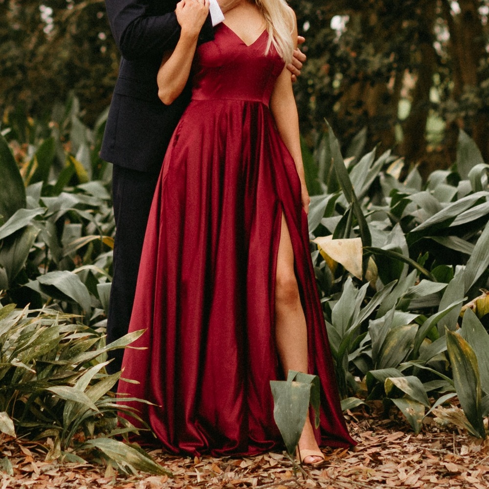 Wine colored floor length formal size 1/2